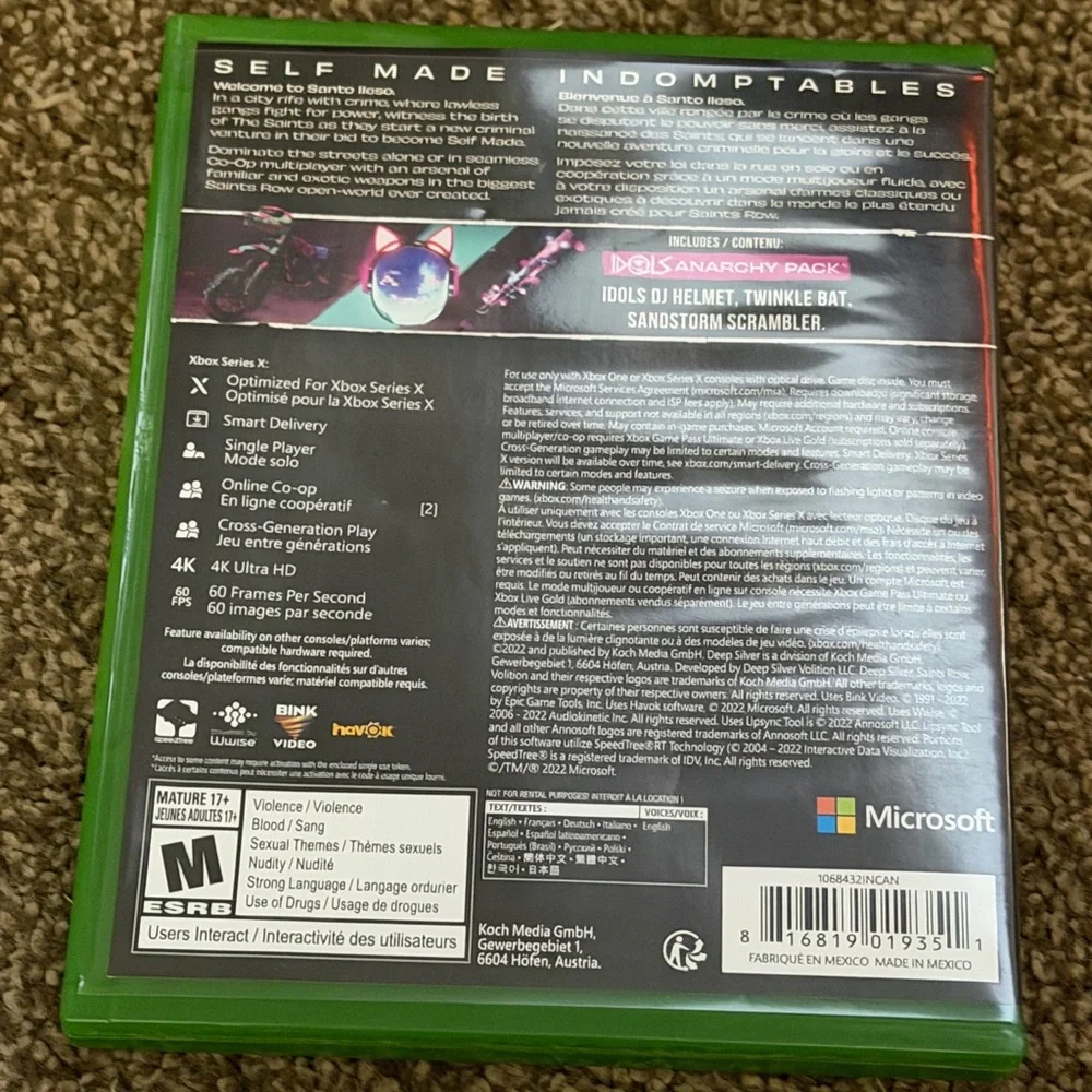 Microsoft Xbox One/Series X Saints Row Day One Edition Video Game Rated M Used X